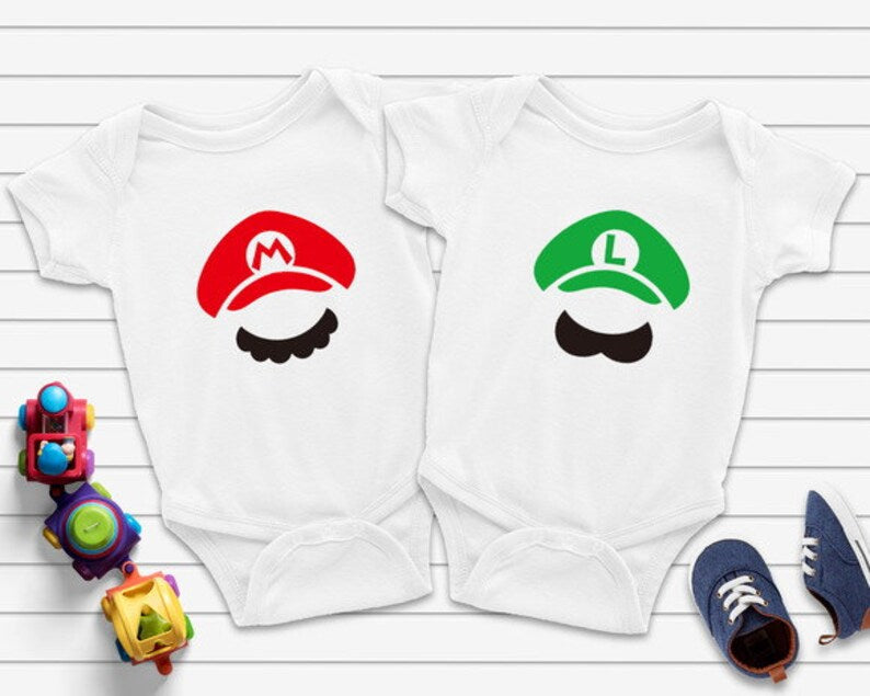 Mario Luigi Onesie, Twins Onesie, Funny Twins Onesie, Twins Onesie Set, Baby Onesie for Twin, Miracle Twin Onesie, Baby Shower Gift