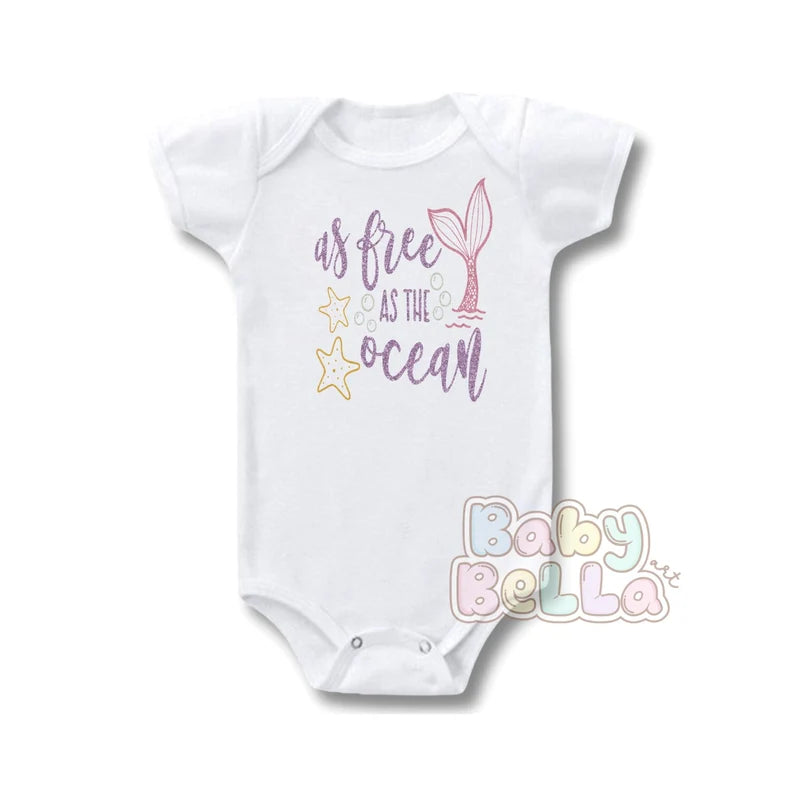 As Free as the ocean onesie, Mermaid Onesie, Baby Onesie, Ocean baby girl onesie, mermaid bodysuit