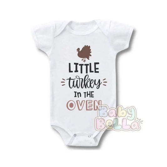 Thanksgiving Baby Onesie - "Little Turkey in the Oven" - Fall Pregnancy Announcement, Cute Baby Bodysuit, Funny Thanksgiving Outfit