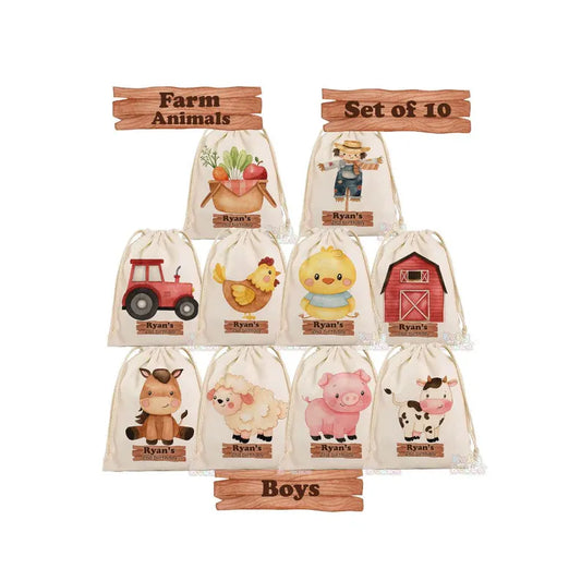 Little Farm Animals Party Favor Bags - Farm Themed Birthday Party Favors, Cute Animal Goodie Bags, Farm Animal Party Supplies