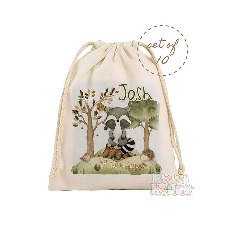 Forest Animals Party Favor Bag - Cute Woodland Theme Birthday Goodie Bag, Kids Party Supplies, Personalized Favor Bag