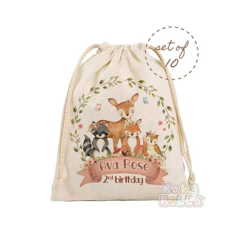 Forest Animals Party Favor Bag - Cute Woodland Theme Birthday Goodie Bag, Kids Party Supplies, Personalized Favor Bag