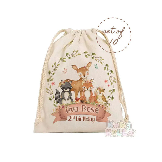 Forest Animals Party Favor Bag - Cute Woodland Theme Birthday Goodie Bag, Kids Party Supplies, Personalized Favor Bag