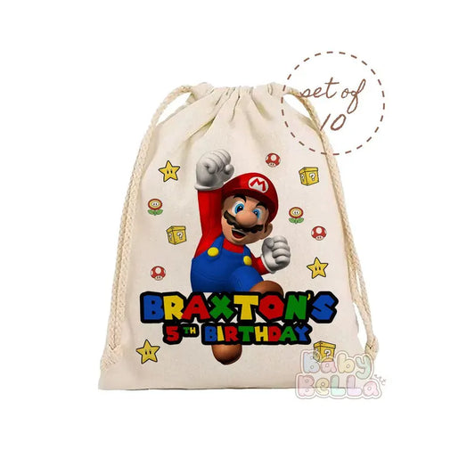 Super Mario Party Favor Bag - Personalized Mario Theme Birthday Goodie Bag, Kids Party Supplies, Custom Gaming Favor Bag